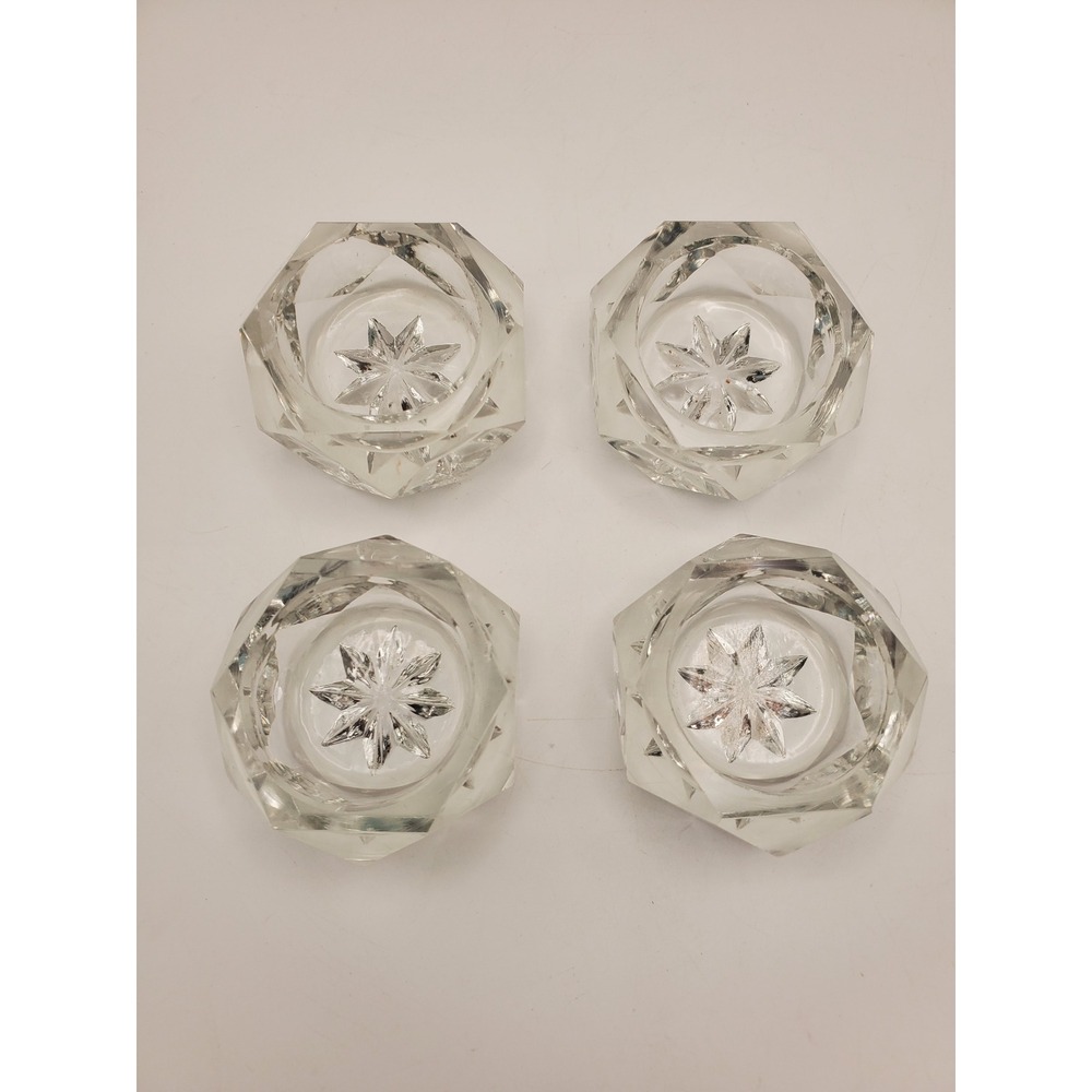 Vintage Hexagon Crystal Salt Cellars - Set of 4